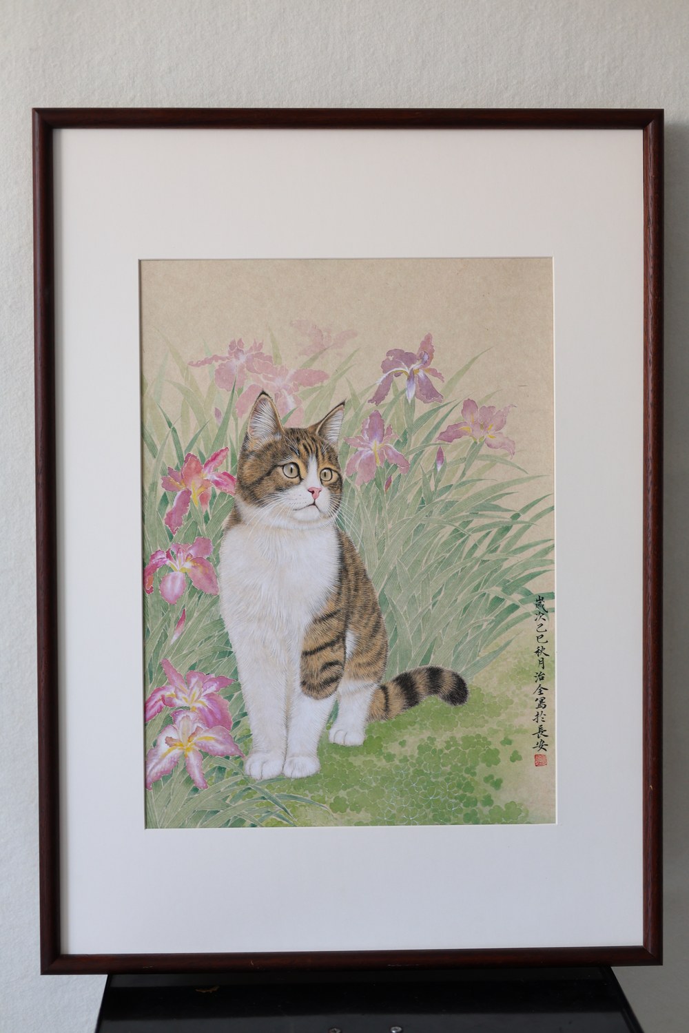 Framed original gongbi pet portrait