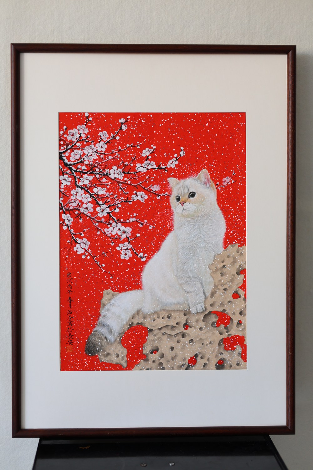 Framed original gongbi pet portrait