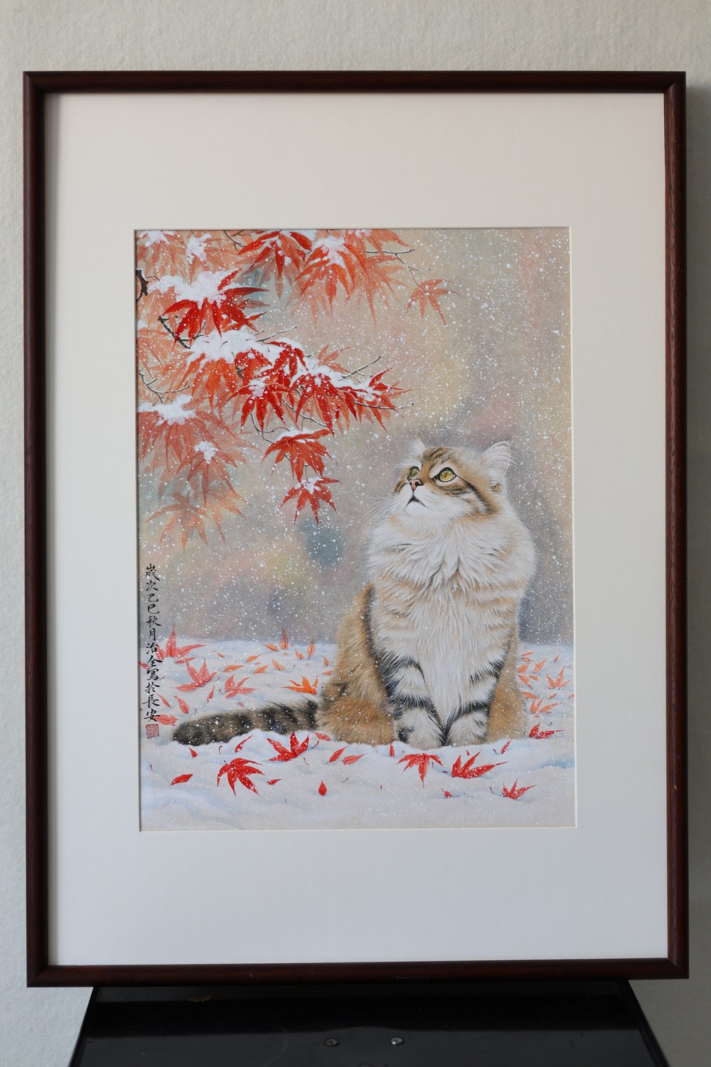 Framed original gongbi pet portrait